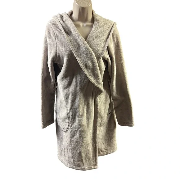 UGG Hooded Miranda Robe Plush Cardigan‎ Cozy Loungewear Spa Moonbeam Taupe LG - Picture 2 of 10